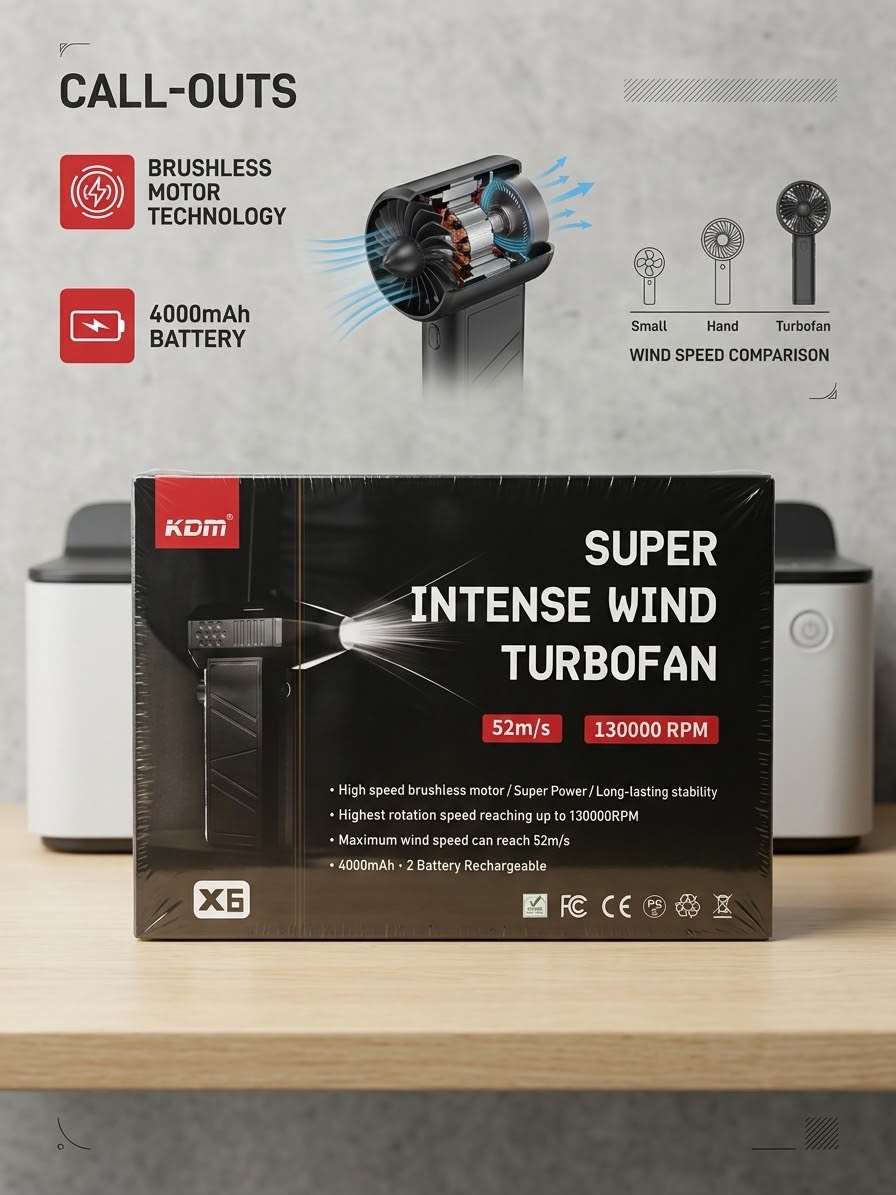 X6 Jet Fan 130000RPM 52m/s Rüzgar Hızı Fırçasız Motor, Turbo Hava Fanı